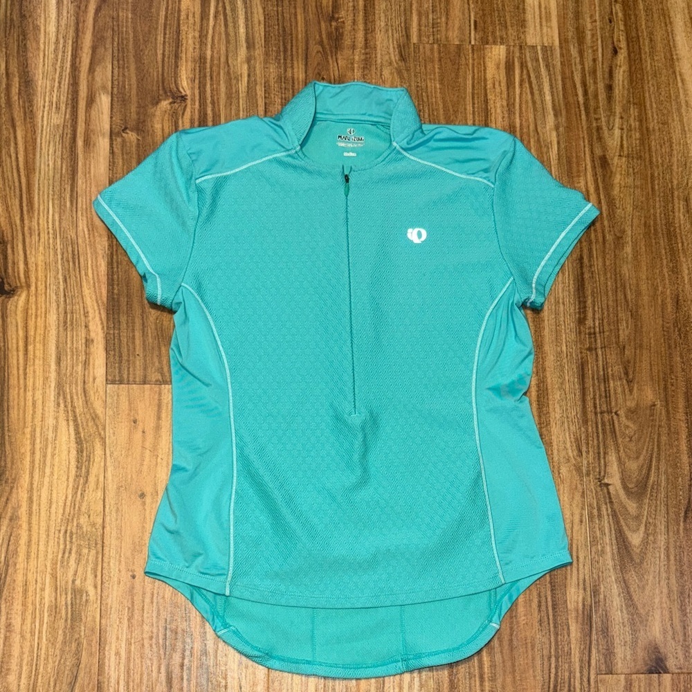 Pearl Izumi Womens medium Teal Aqua cycle shirt Jersey Short Sleeve triathlon